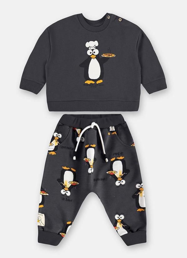 Conjunto Bebê Moletom Puff Cinza