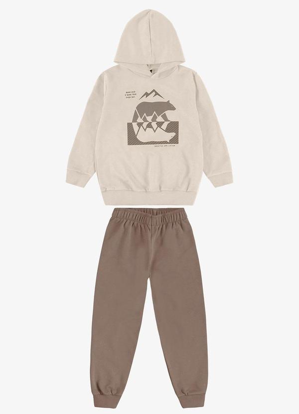 Conjunto Blusão Capuz e Calça Moletom Bege
