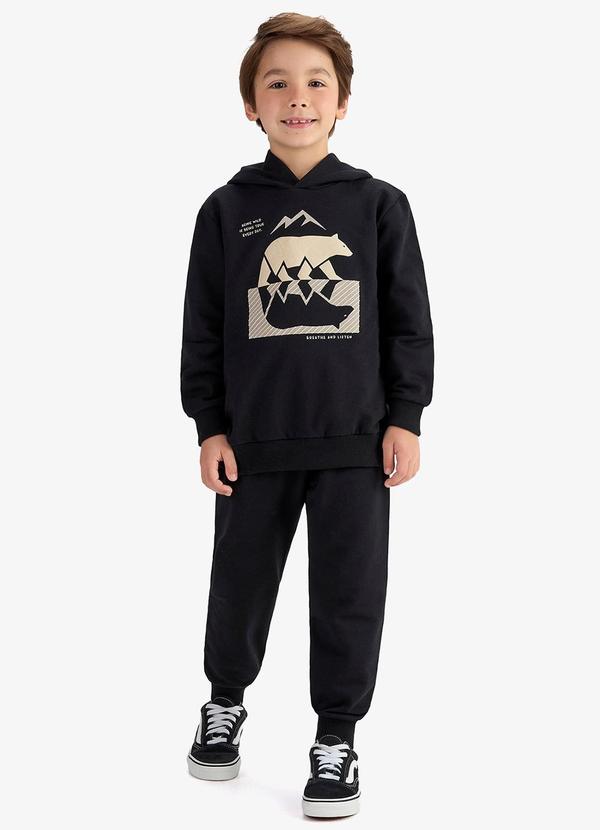 Conjunto Blusão Capuz e Calça Moletom Preto