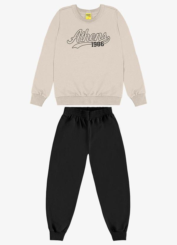 Conjunto Blusão com Calça Moletom Bege