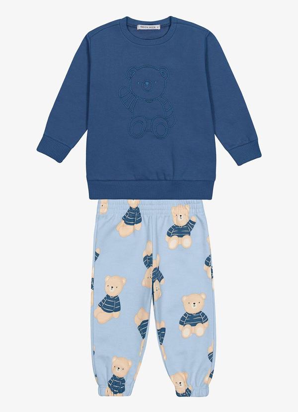 Conjunto Blusão com Calça Moletom Felpa Azul