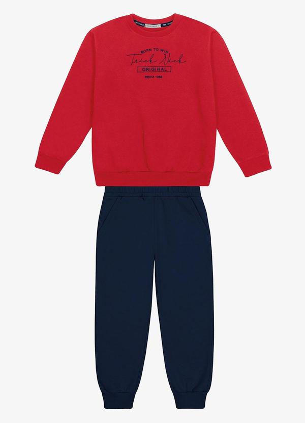 Conjunto Blusão com Calça Moletom Felpa Vermelho