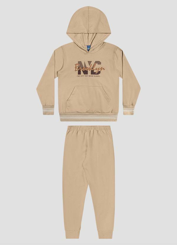 Conjunto Blusão com Capuz e Calça Bege