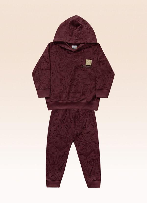 Conjunto Blusão com Capuz e Calça Bordo