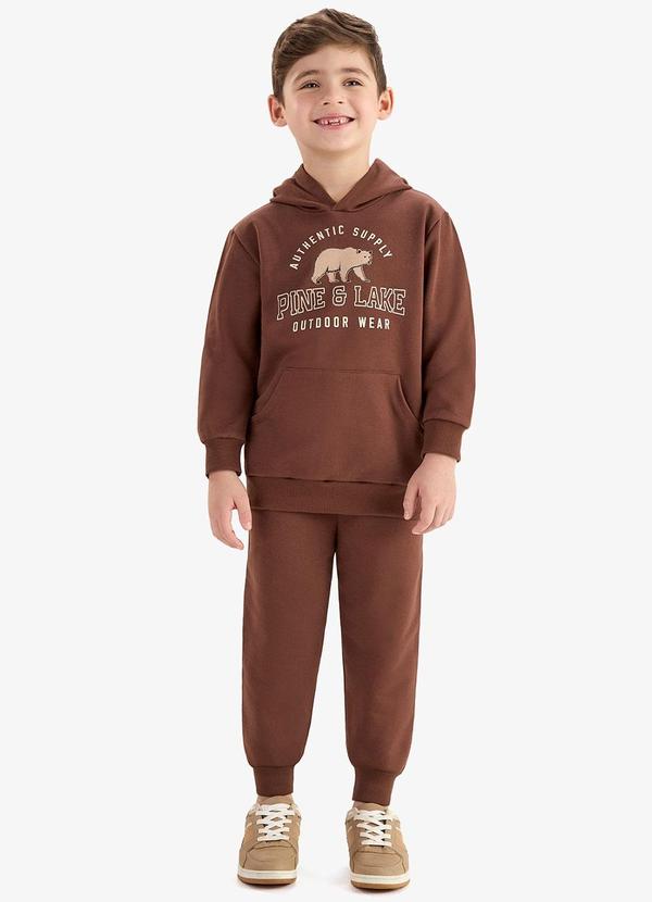 Conjunto Blusão de Capuz e Calça Moletom Marrom