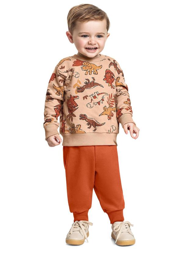 Conjunto Blusão Dinos e Calça Marrom
