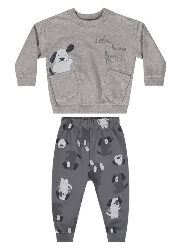 Vista 2 Conjunto Blusão e Calça Bebê Cinza Quimby Quimby