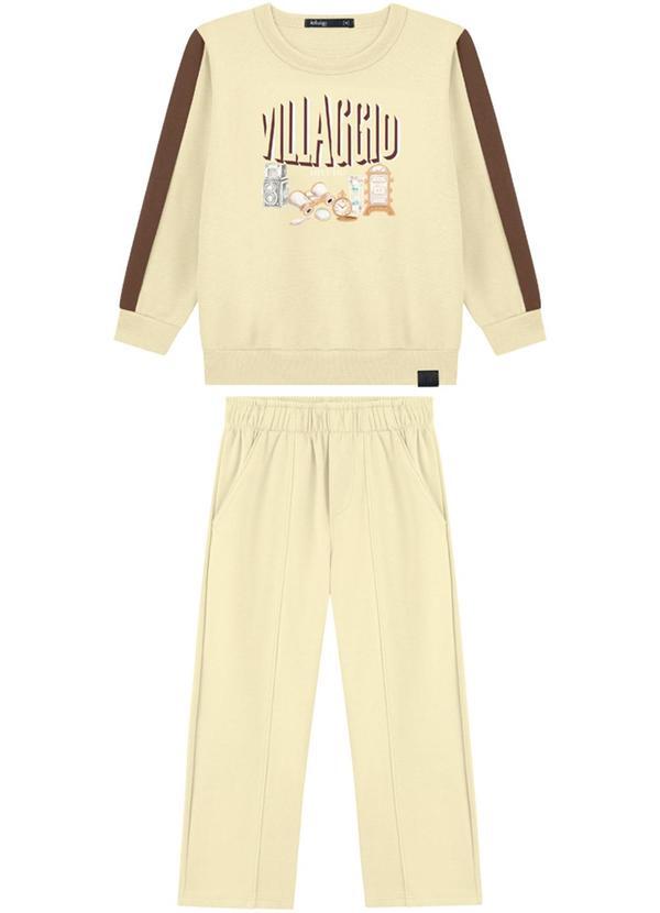 Conjunto Blusão e Calça em Malha Bege