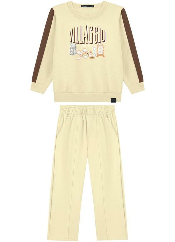Conjunto Blusão e Calça em Malha Bege