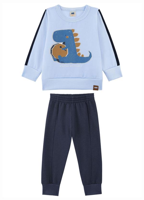 Conjunto Blusão e Calça em Moletom Felpado Azul