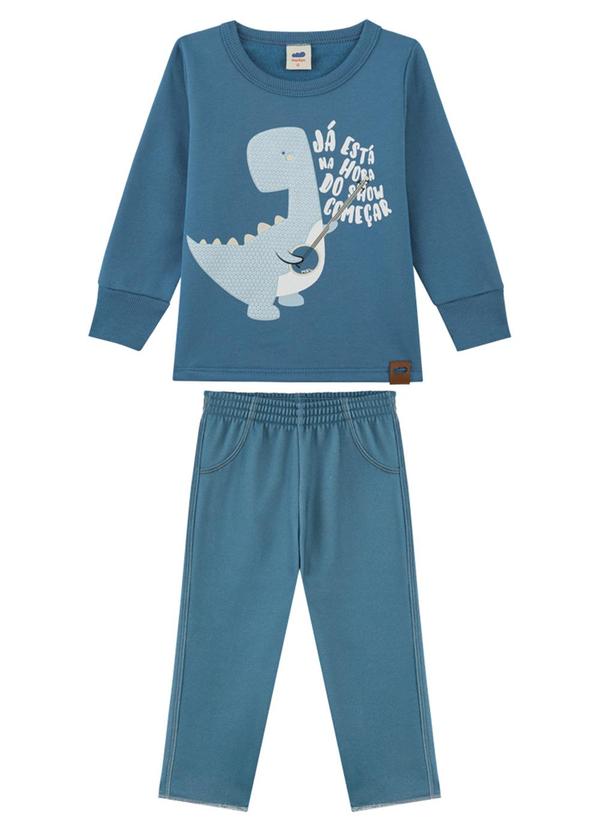 Conjunto Blusão e Calça em Moletom Jeans Azul