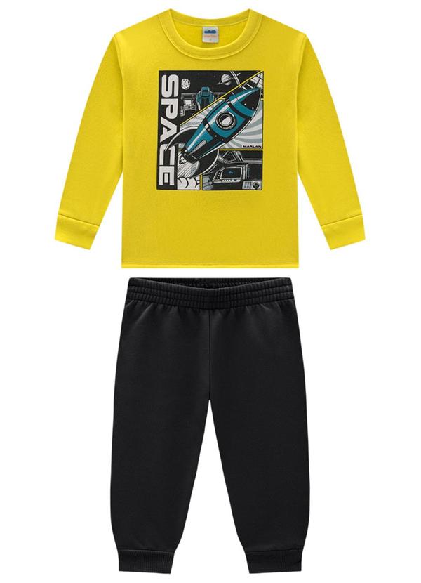 Vista 2 Conjunto Blusão e Calça em Moletom Amarelo Marlan Marlan