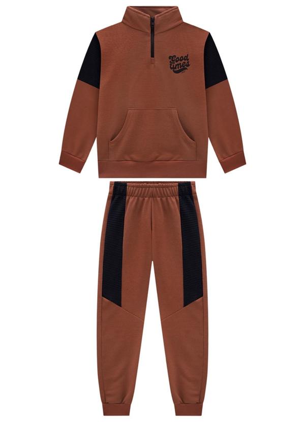 Vista 2 Conjunto Blusão e Calça Malha Tricot Marrom Ioluig Ioluig