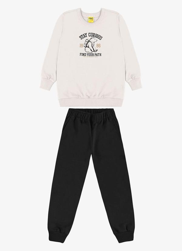 Conjunto Blusão e Calça Moletom Bege
