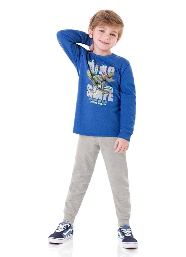 Conjunto Blusão e Calça Moletom Dino Skate Azul