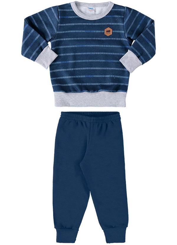 Conjunto Blusão e Calça Moletom Listras Azul