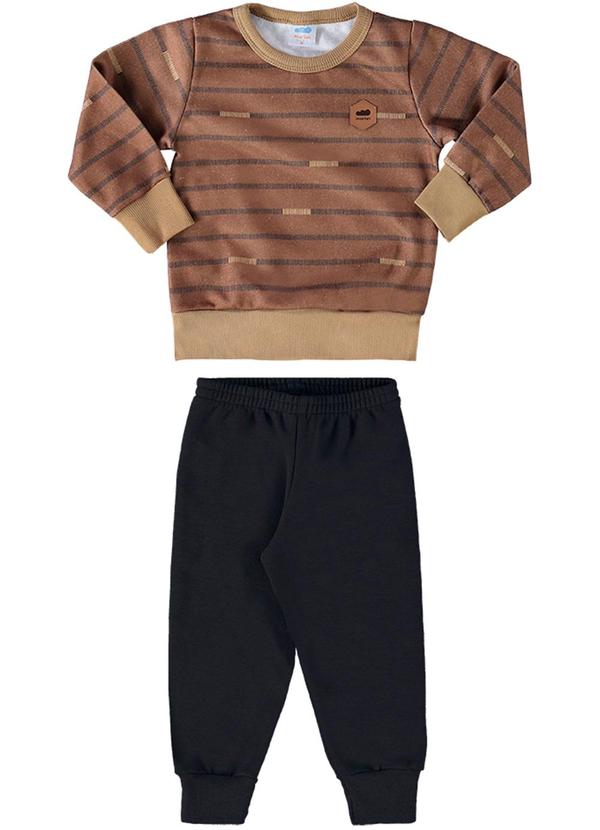 Conjunto Blusão e Calça Moletom Listras Marrom