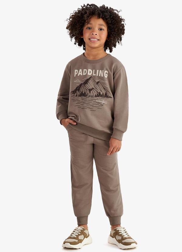 Conjunto Blusão e Calça Moletom Marrom