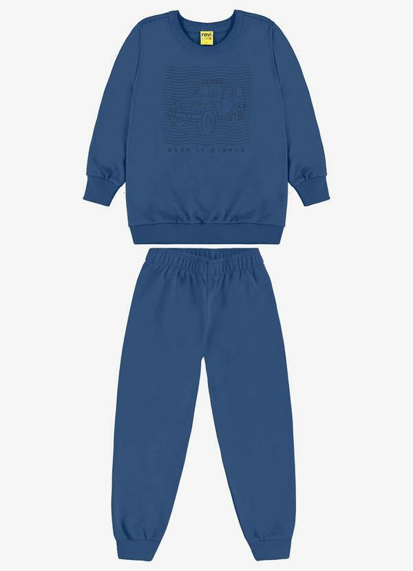Conjunto Blusão e Calça Moletom Sarjado Azul