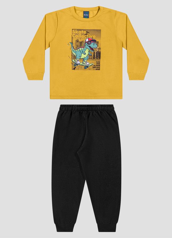Conjunto Blusão Estampa Dino e Calça Amarelo