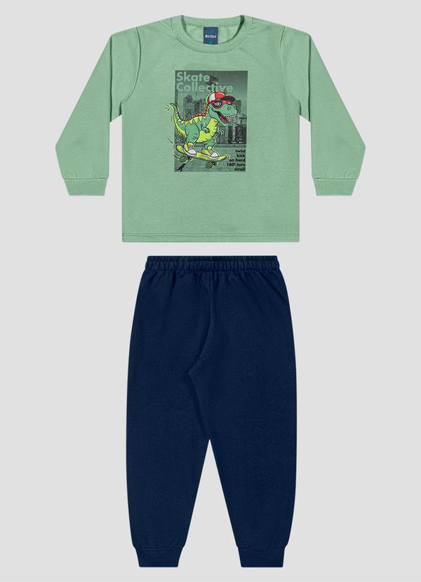 Conjunto Blusão Estampa Dino e Calça Verde