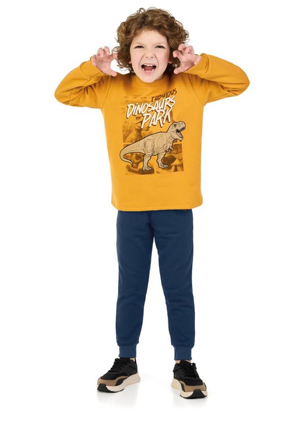 Conjunto Blusão Listra Relevo e Calça Amarelo