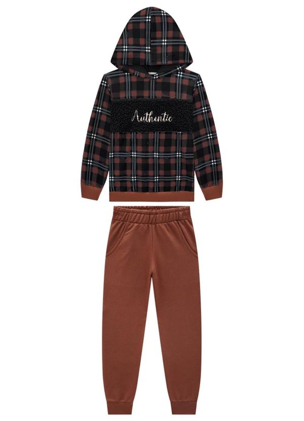 Conjunto Blusão Xadrez e Calça Moletom Marrom