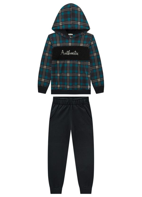 Conjunto Blusão Xadrez e Calça Moletom Verde