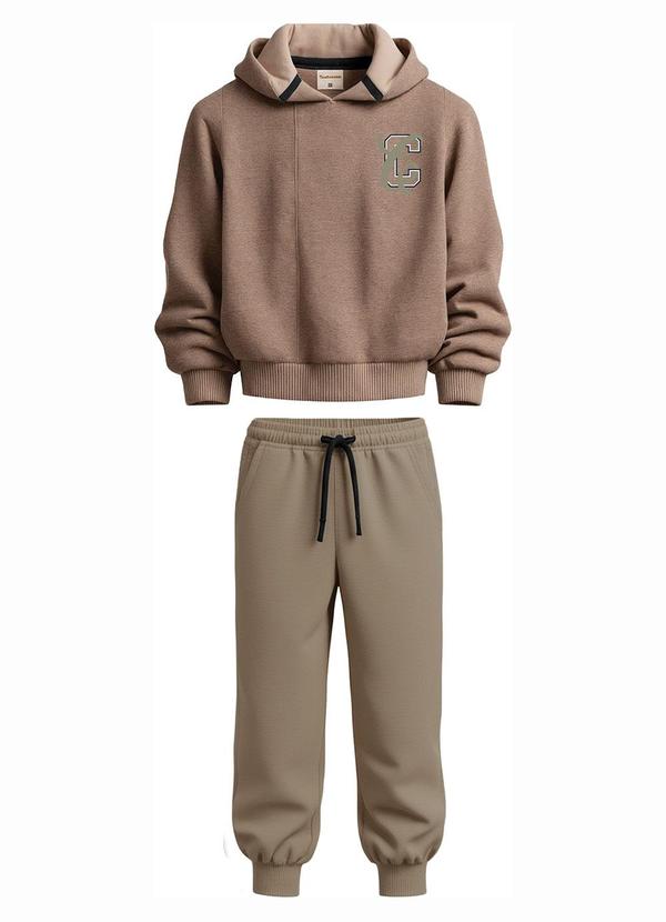 Conjunto Bordado em Moletom Bege
