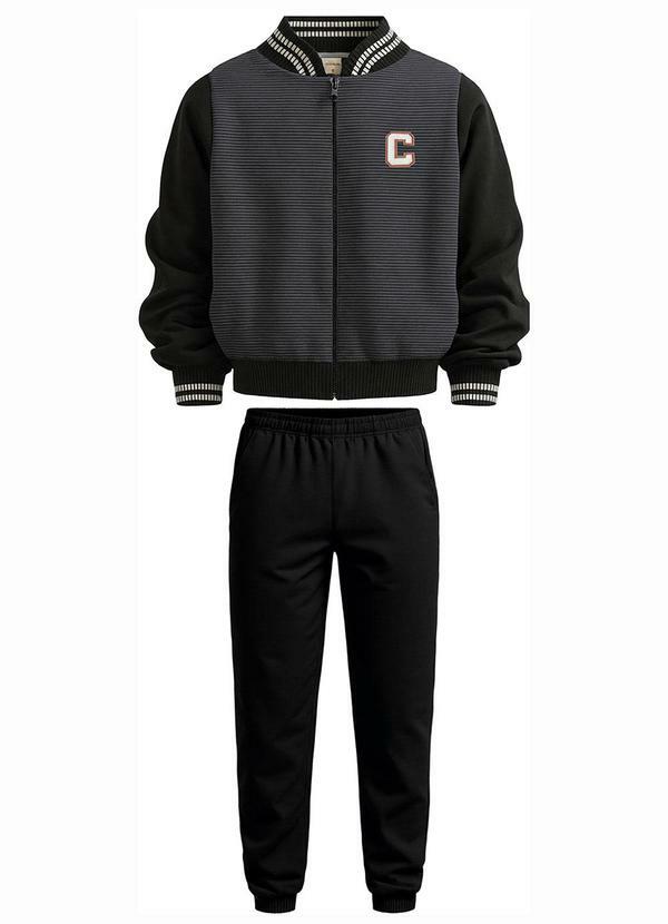 Conjunto Bordado em Moletom Preto