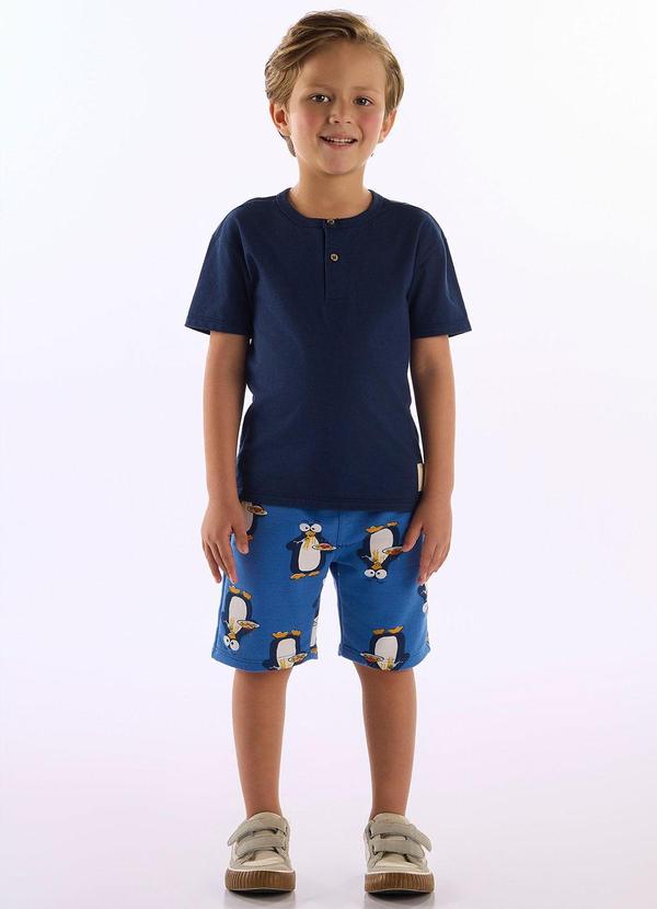 Conjunto Camiseta Bermuda Pinguim Azul