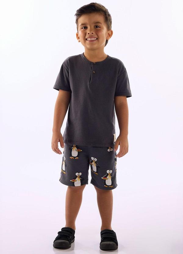 Conjunto Camiseta Bermuda Pinguim Cinza