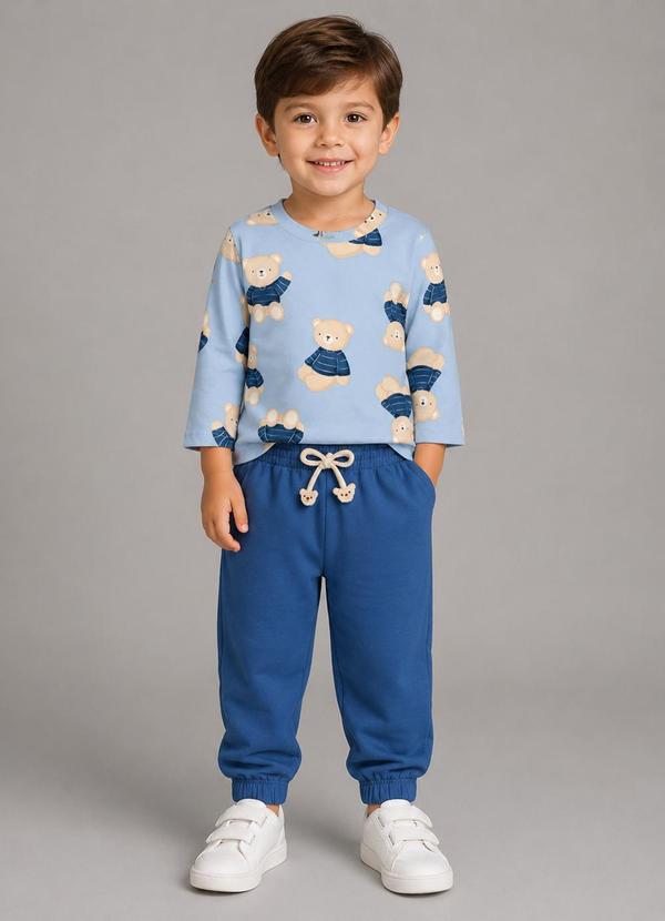 Conjunto Camiseta com Calça Masculino Azul