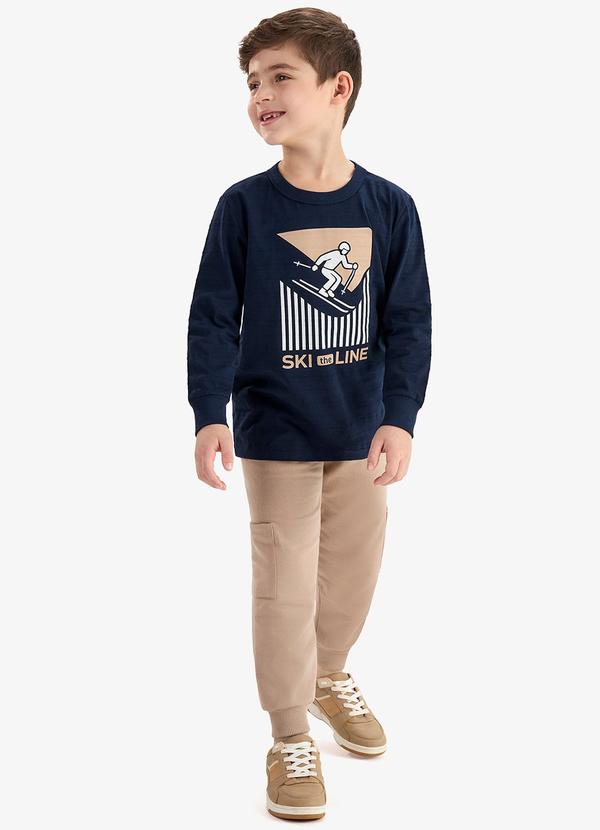 Conjunto Camiseta com Calça Meia Malha Azul