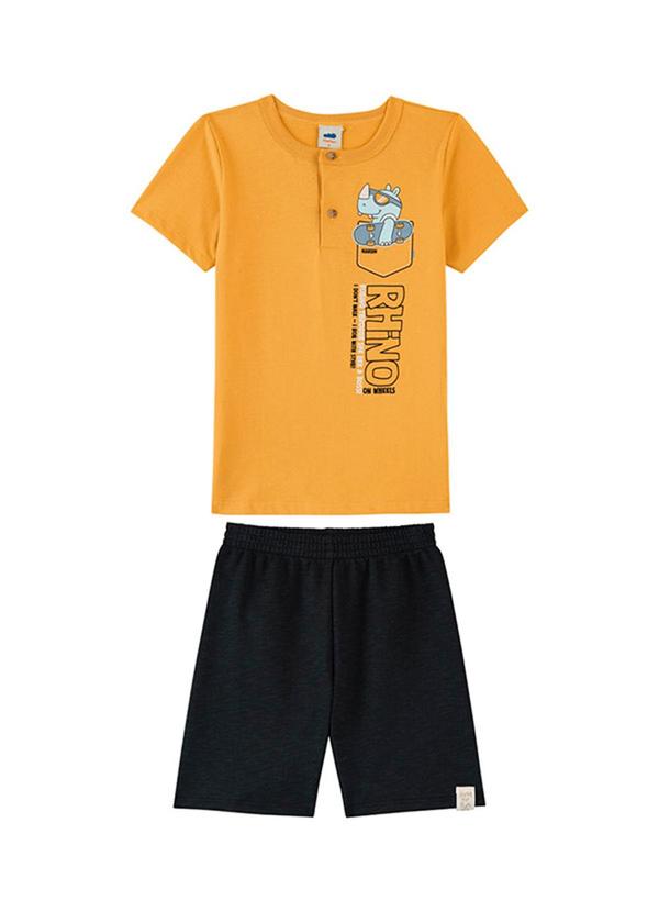 Conjunto Camiseta e Bermuda em Moletinho Amarelo