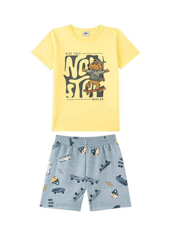 Conjunto Camiseta e Bermuda em Moletinho Amarelo