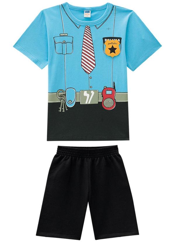 Vista 2 Conjunto Camiseta e Bermuda em Moletinho Azul Marlan Marlan
