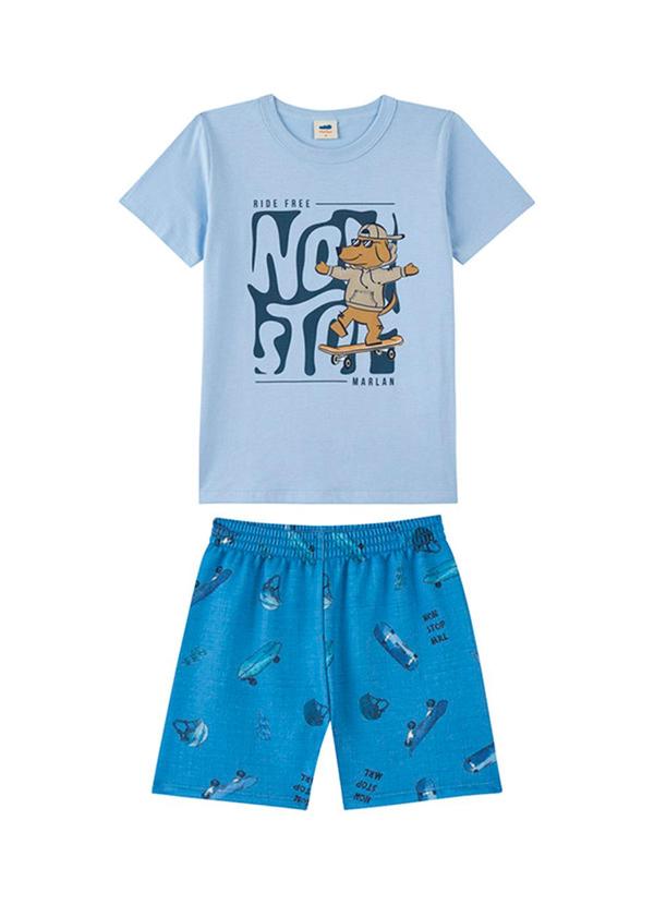 Conjunto Camiseta e Bermuda em Moletinho Azul