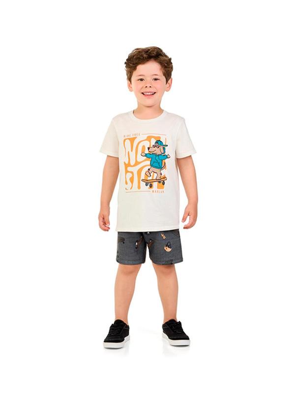 Conjunto Camiseta e Bermuda em Moletinho Bege
