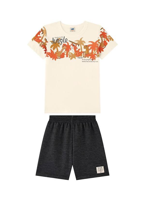 Conjunto Camiseta e Bermuda em Moletinho Bege