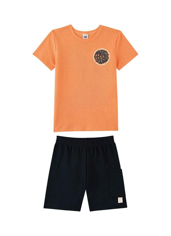 Conjunto Camiseta e Bermuda em Moletinho Laranja