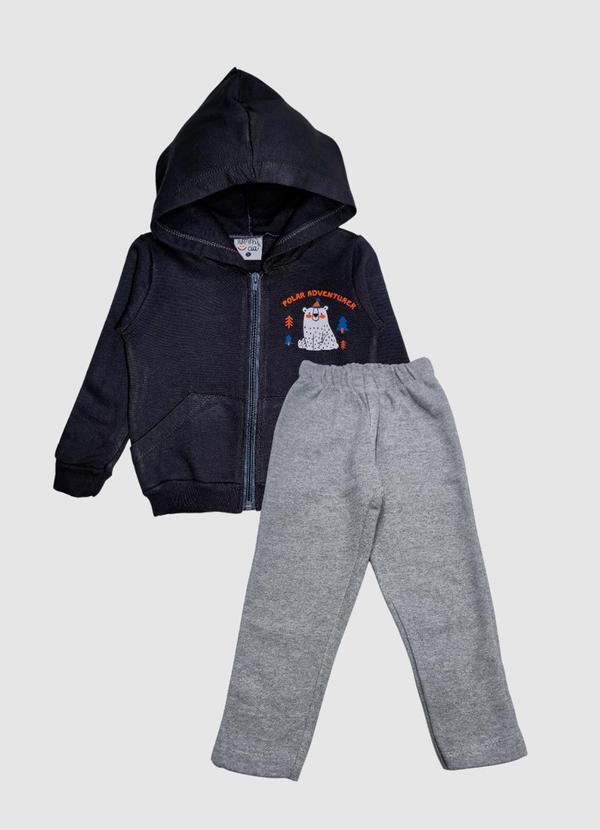 Conjunto Capuz e Ziper Polar Cinza