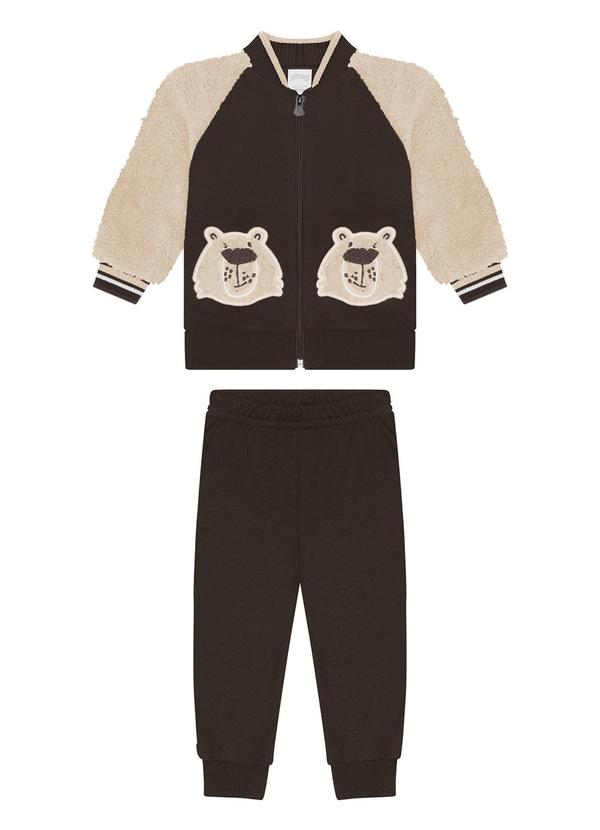 Conjunto com Bordados e Pelo Carneirinho Marrom