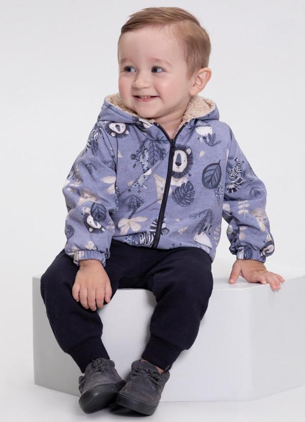 Conjunto com Jaqueta de Pelo Carneirinho Azul