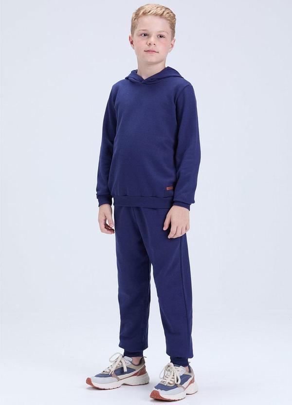 Conjunto de Moletom Básico com Capuz Azul