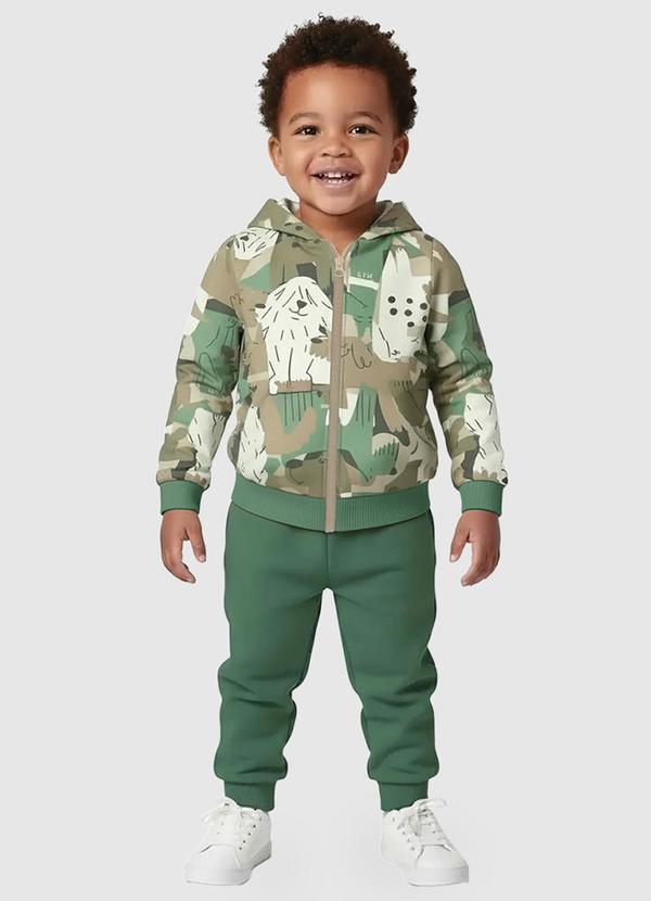 Conjunto em Moletom Cachorros Verde Militar