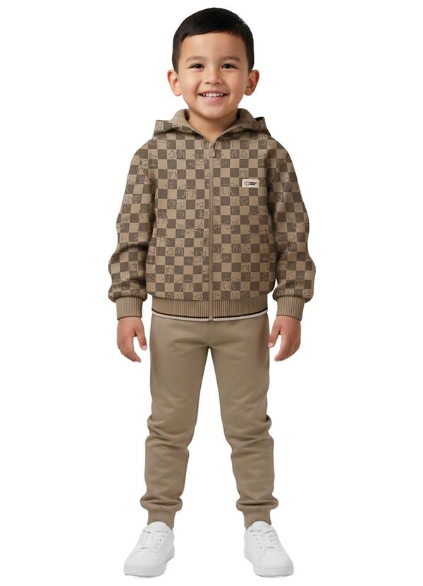Conjunto em Moletom Quadriculado Taupe