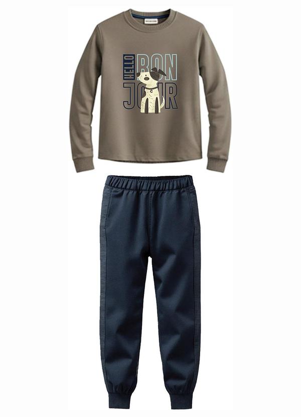 Conjunto Hello Bon Jour em Moletom Bege