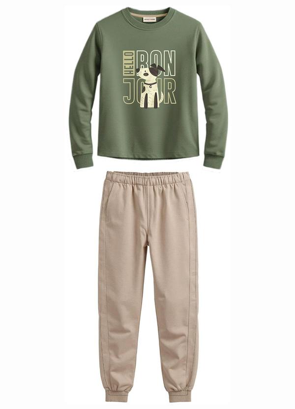 Conjunto Hello Bon Jour em Moletom Verde Militar