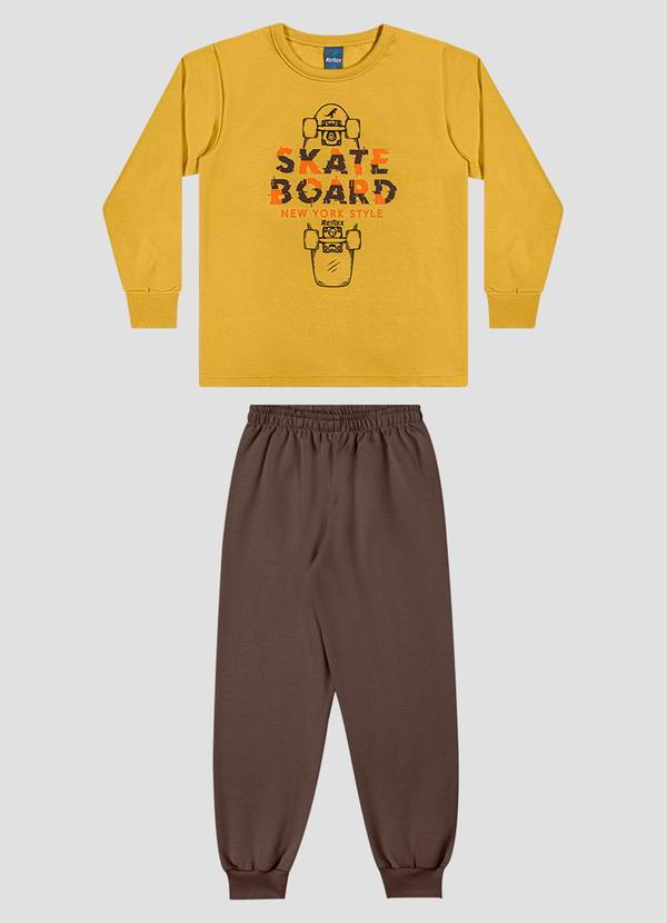 Conjunto Infantil Blusão Estampa Skate e Calça Amarelo